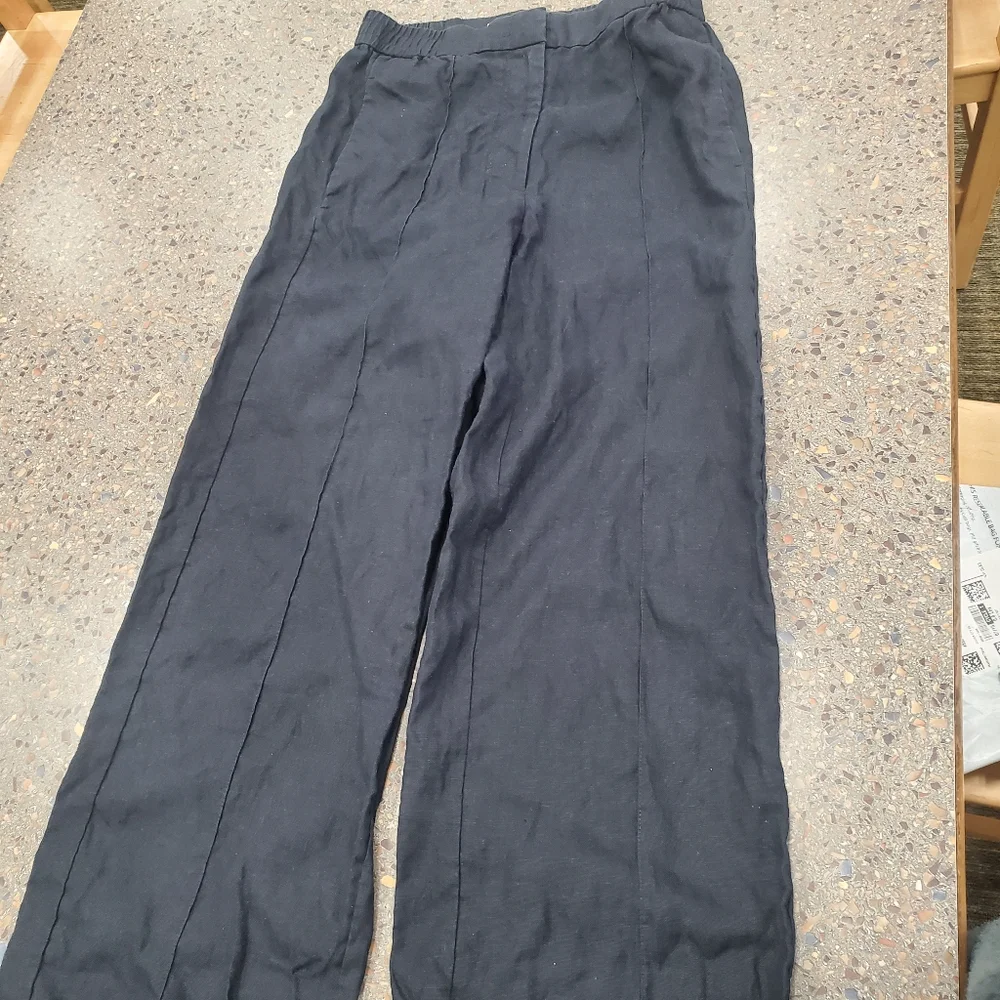 COS High Rise Wide Leg Semi Elastic Waist Pants Linen Flat Front Size 2